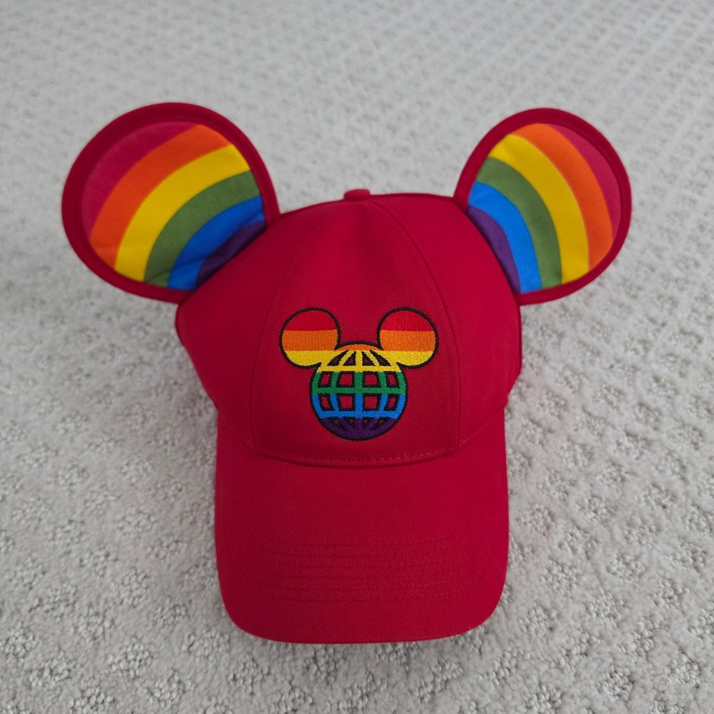 Disney Parks Mickey Mouse Ears Rainbow Red Baseball Cap Adult Pride WDW Hat NWT
